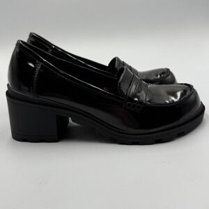 Jellypop Girls Black Patent Penny Loafers Chunky Lug Sole Block Heel Size 3M